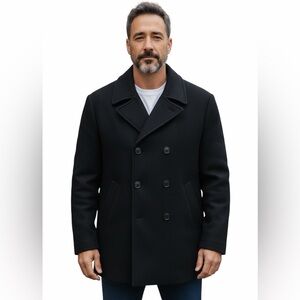 Nautica Men's Classic Black Peacoat, 80% wool/20% nylon, XXL